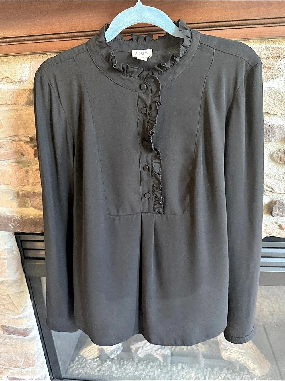 J.Crew Drapey Ruffle-Collar Button-Up Shirt Black Size 12